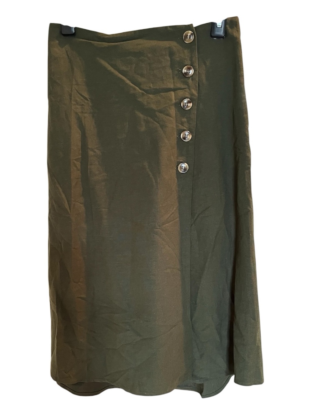 Women’s Umgee Midi Skirt Green Button Front Crossover A line New